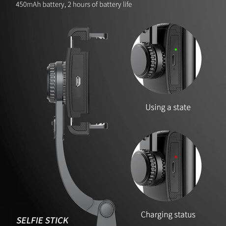 Suport Techsuit Selfie Stick (Q08), Anti-Shake Tripod with Bluetooth Remote Control, 360 Rotation, Aluminium Alloy, 75cm, Negru