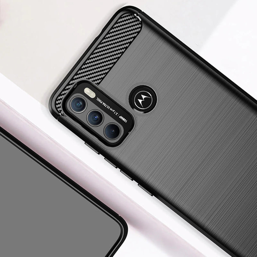 Husa de protectie Techsuit Carbon Silicone compatibil cu Motorola Moto G60, Negru