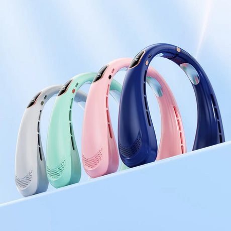Techsuit Neck Fan (H6), Portable, USB, Rechargeable, Adjustable, Digital Display, 1200mAh, Roz