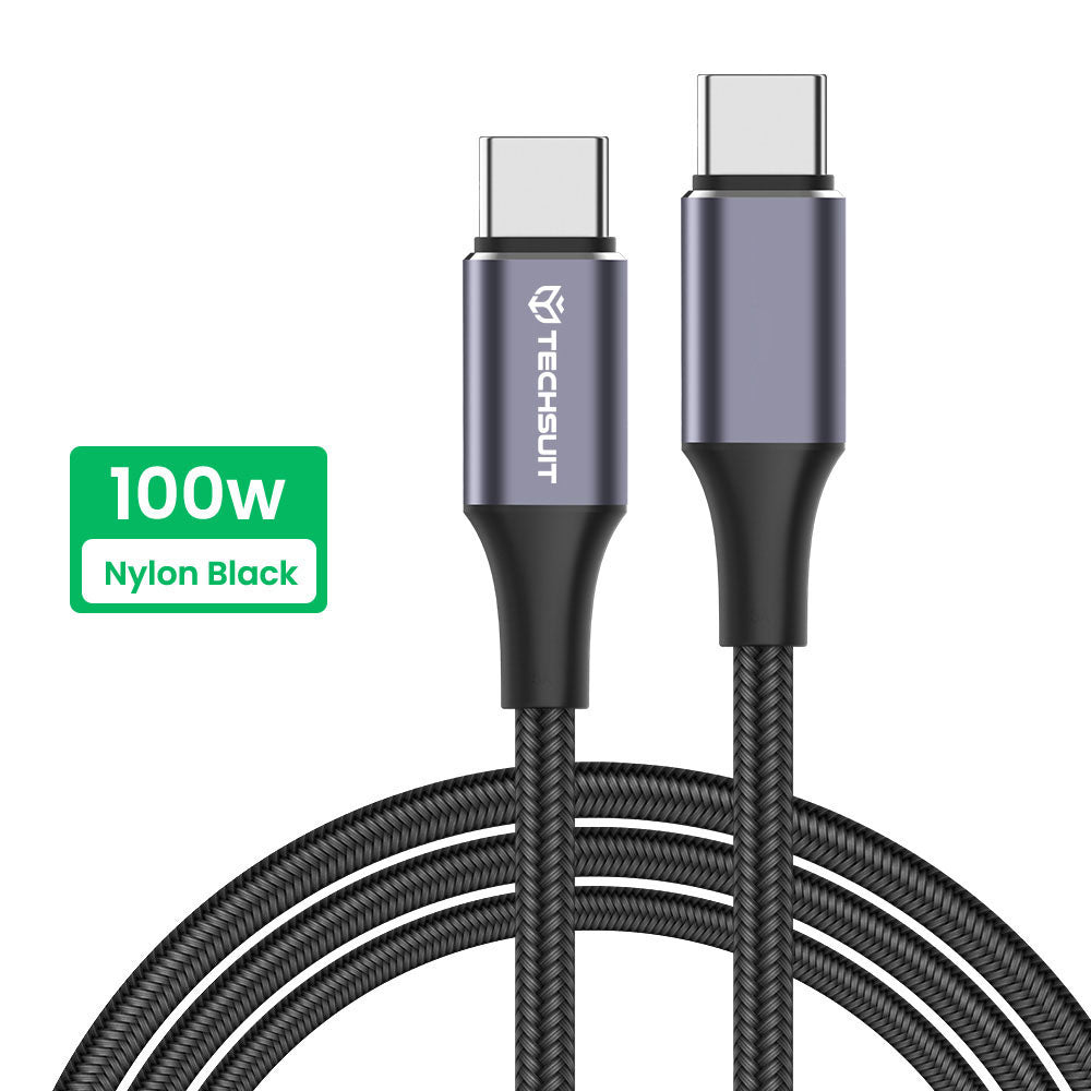 Cablu Techsuit (PCB018), Type-C to Type-C, Super Fast Charging, PD100W, 480Mbps, Nylon, Aluminum Alloy, 1m, Negru