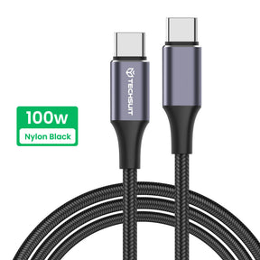 Cablu Techsuit (PCB018), Type-C to Type-C, Super Fast Charging, PD100W, 480Mbps, Nylon, Aluminum Alloy, 1m, Negru