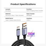 Cablu Techsuit (PCB018), USB-A to Type-C, Super Fast Charging, 100W, 480Mbps, 6A, Nylon, Aluminum Alloy, 1m, Negru