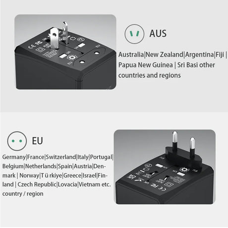 Incarcator Techsuit Travel Adapter (HHT904-B2), PD20W, 2 x USB, 2 xType-C, EU, UK, AUS, US, Negru