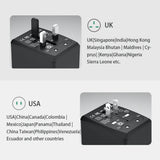 Incarcator Techsuit Travel Adapter (HHT904-B1), PD15W, 3 x USB, Type-C, EU, UK, AUS, US, Negru