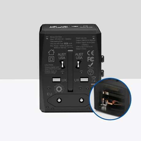 Incarcator Techsuit Travel Adapter (HHT904-B1), PD15W, 3 x USB, Type-C, EU, UK, AUS, US, Negru
