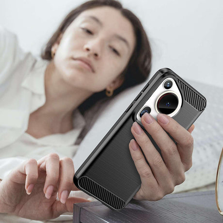 Husa de protectie Techsuit Carbon Silicone compatibil cu Huawei Pura 70 Ultra, Negru
