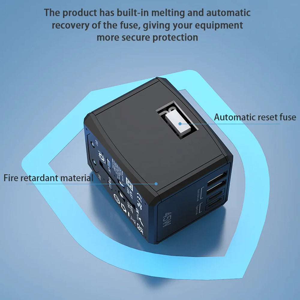 Incarcator Techsuit Travel Adapter (HHT905), PD45W, 2 x USB, 3 x Type-C, EU, UK, AUS, US, Negru