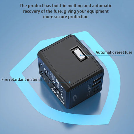 Incarcator Techsuit Travel Adapter (HHT905), PD45W, 2 x USB, 3 x Type-C, EU, UK, AUS, US, Negru