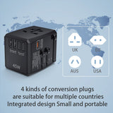 Incarcator Techsuit Travel Adapter (HHT905), PD45W, 2 x USB, 3 x Type-C, EU, UK, AUS, US, Negru