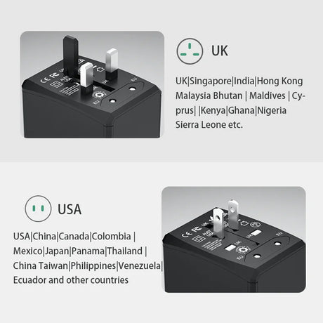 Incarcator Techsuit Travel Adapter (HHt204A), 15W, 2xUSB-C, 2xUSB, EU, UK, AUS, US, Negru
