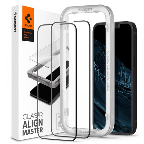 Folie de protectie Spigen (set de 2) Glas.tR Align Master (AGL03387) compatibil cu iPhone 13 / iPhone 13 Pro / iPhone 14 / iPhone 16e / iPhone 17e, Negru