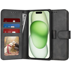 Husa de protectie Techsuit Diary Book compatibil cu iPhone 15 Plus, Negru