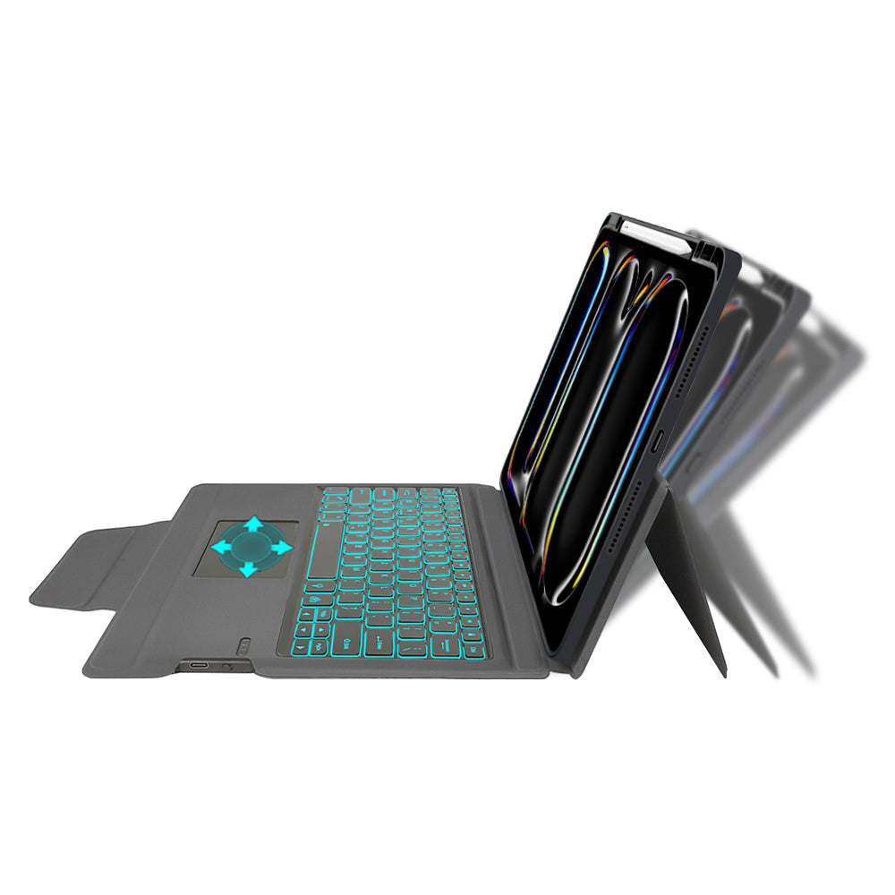 Husa de protectie tableta Techsuit KeyTab Pro + Screen Protector (with RGB Wireless Keyboard/Stylus Pen Holder) compatibil cu iPad Pro 13 (2024) / iPad Pro 13 (2025) - Black