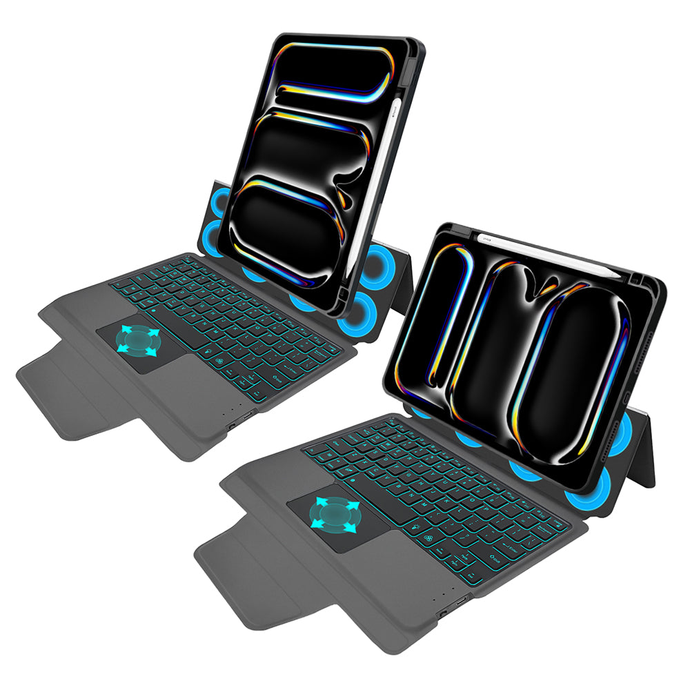 Husa de protectie tableta Techsuit KeyTab Pro + Screen Protector (with RGB Wireless Keyboard/Stylus Pen Holder) compatibil cu iPad Pro 11 (2024) / iPad Pro 11 (2025) - Black