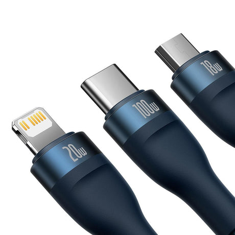 Cablu Baseus Flash Series 2 (CASS030103), Type-C/Lightning/Micro-USB, 100W, 1.2m, Albastru