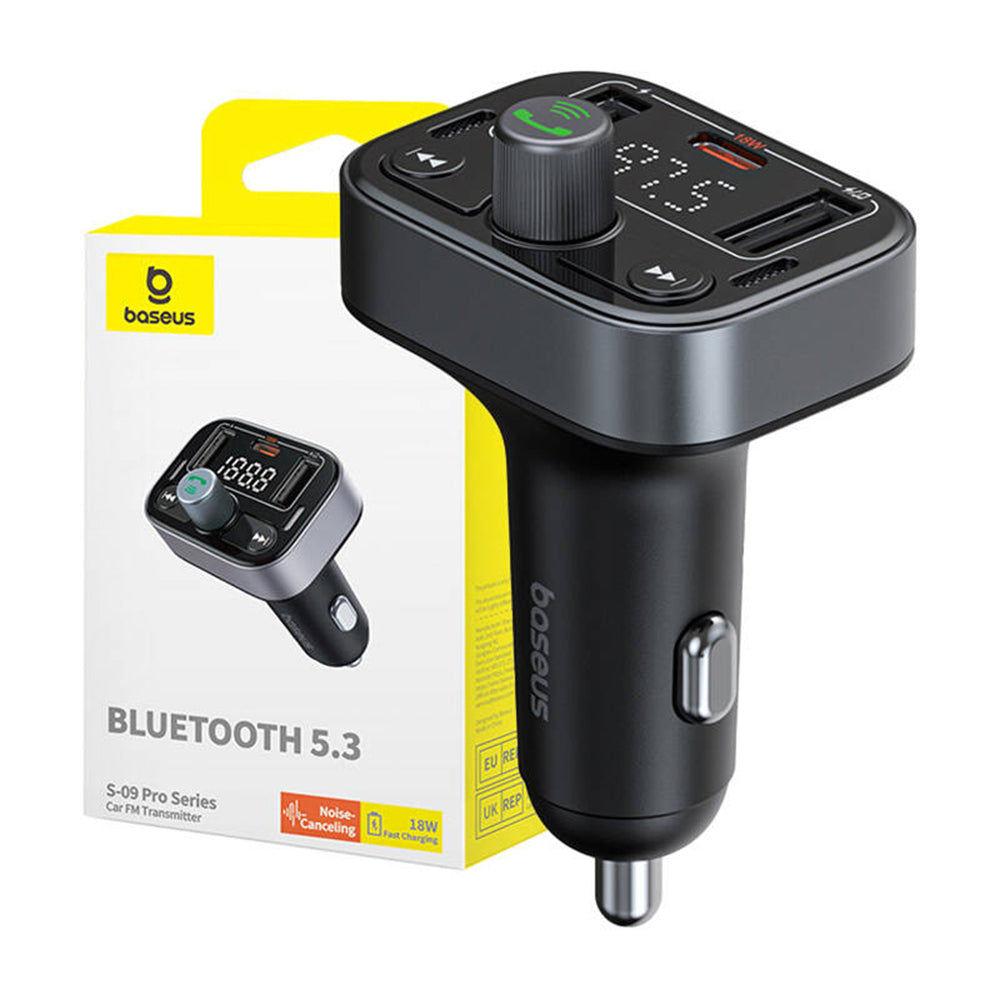 Gadget Baseus FM Modulator and Car Charger S-09 Pro (C10762200113-00), 2x USB, Type-C, Bluetooth 5.3, Digital Display, Negru