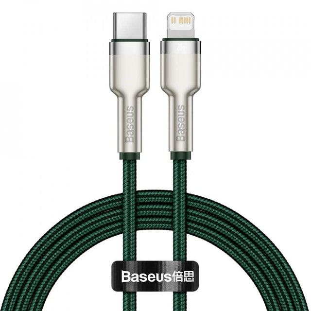 Cablu Baseus Cafule Series Metal (CATLJK-A06), Type-C to Lightning, Fast Charging, 20W, 480Mbps, 1m, Verde Inchis
