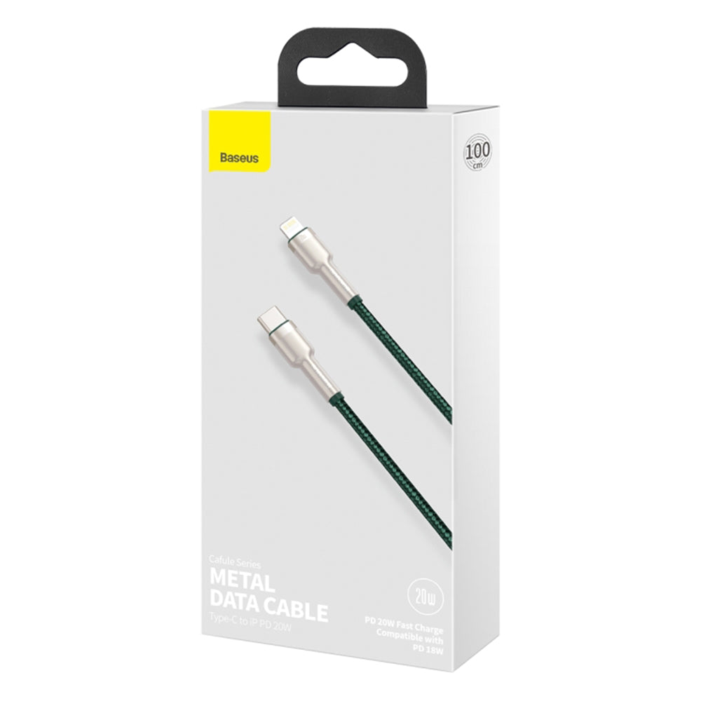 Cablu Baseus Cafule Series Metal (CATLJK-A06), Type-C to Lightning, Fast Charging, 20W, 480Mbps, 1m, Verde Inchis