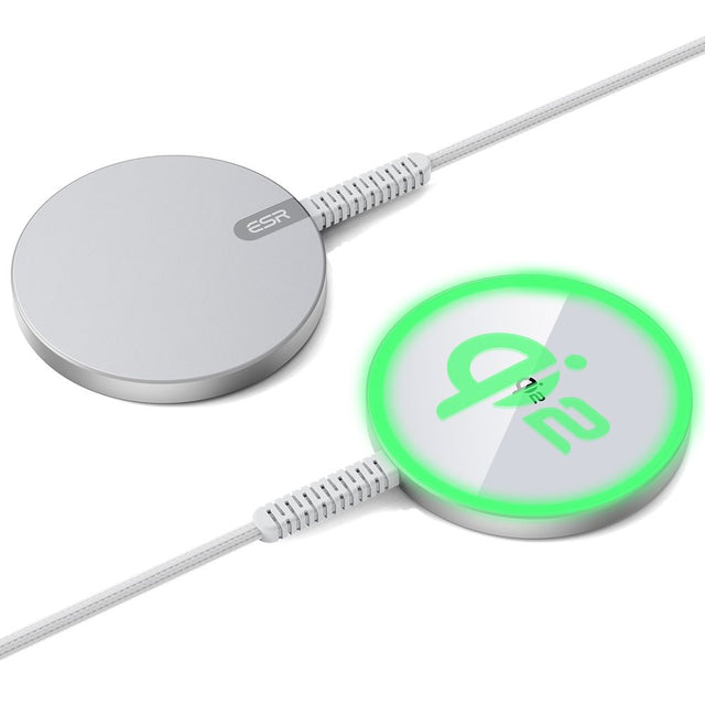 Incarcator ESR Mini Magnetic Wireless HaloLock Qi2, MagSafe Compatible, 15W, with Type-C Cable, 1.5m, Argintiu