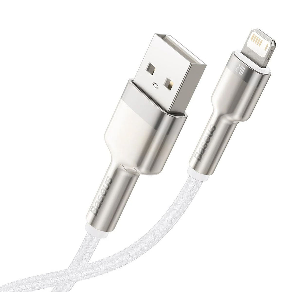 Cablu Baseus Cafule Series Metal (CALJK-A02), USB to Lightning, 2.4A, 480Mbps, 1m, Alb