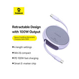 Cablu Baseus Pathfinder Series (P10368400511-00), Type-C to Type-C, 100W, 1m, Retractable, Nebula Purple