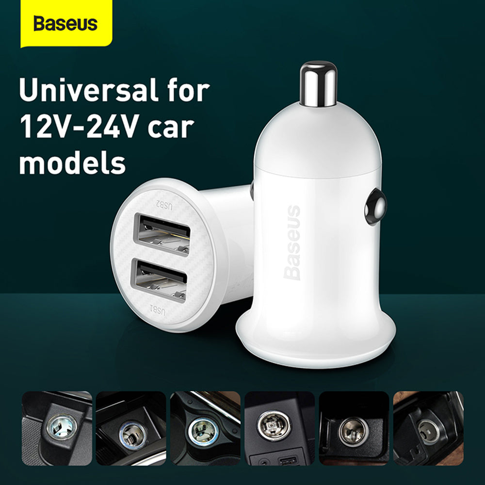 Incarcator Baseus Car Grain (CCALL-ML02), Dual USB, LED Backlight, 5V, 3.1A, Alb