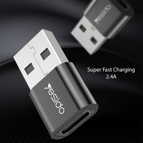 Adaptor Yesido OTG Adapter (GS09), USB to Type-C, Plug & Play, 5Gbps, Negru