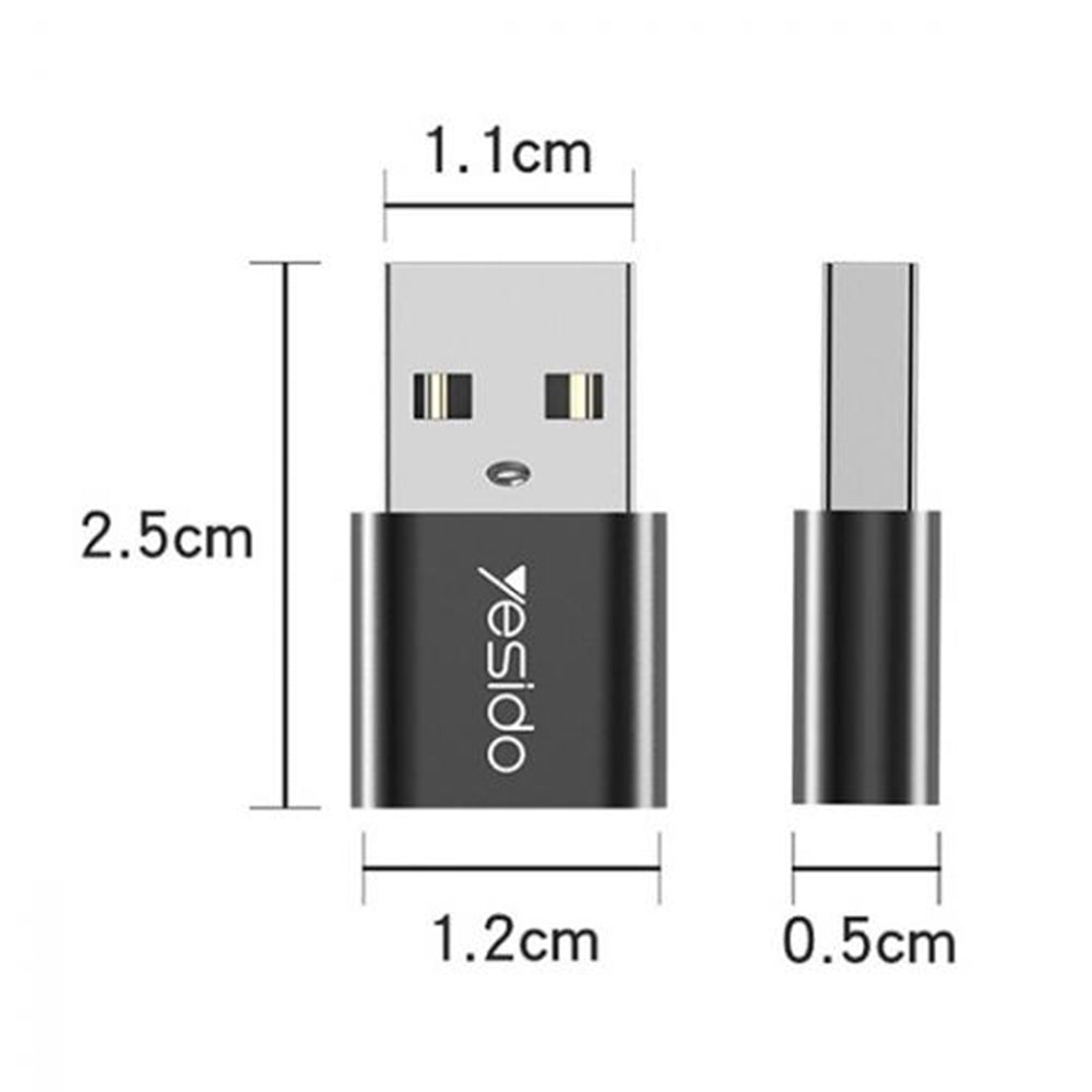Adaptor Yesido OTG Adapter (GS09), USB to Type-C, Plug & Play, 5Gbps, Negru