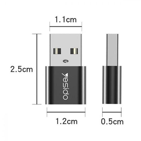 Adaptor Yesido OTG Adapter (GS09), USB to Type-C, Plug & Play, 5Gbps, Negru
