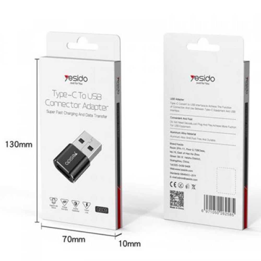 Adaptor Yesido OTG Adapter (GS09), USB to Type-C, Plug & Play, 5Gbps, Negru