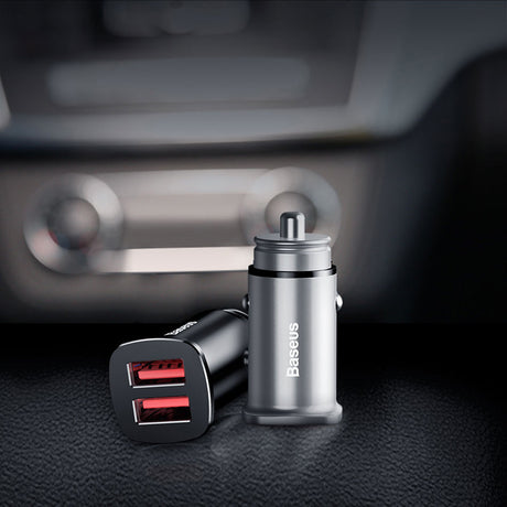 Incarcator Baseus Car Square Metal Series (CCALL-DS01), 2x USB, Quick Charge 3.0, SCP, AFC, 30W, Negru