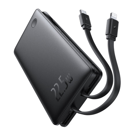Baterie externa Baseus Airpow Air Lite (P10067501123-00), USB, Type-C, Dual Cable USB-C, Lightning, 22.5W, 10000mAh, Negru
