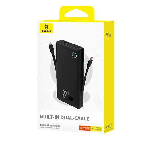 Baterie externa Baseus Airpow Air Lite (P10067501123-00), USB, Type-C, Dual Cable USB-C, Lightning, 22.5W, 10000mAh, Negru