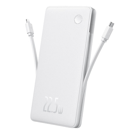 Baterie externa Baseus Airpow Air Lite (P10067501213-00), USB, Type-C, Dual Cable USB-C, Lightning, 22.5W, 10000mAh, Alb