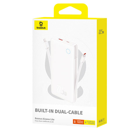 Baterie externa Baseus Airpow Air Lite (P10067501213-00), USB, Type-C, Dual Cable USB-C, Lightning, 22.5W, 10000mAh, Alb