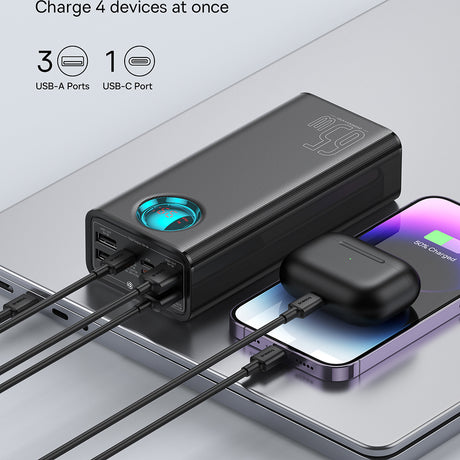 Baterie externa Baseus (P10022402113-00), 4x USB, Type-C, Lighting, Micro-USB, Fast Charge, 65W, 26800mAh, Cable USB-C, Negru