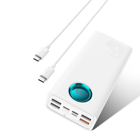 Baterie externa Baseus (P10022402223-00), 4x USB, Type-C, Lighting, Micro-USB, Fast Charge, 65W, 26800mAh, Cable USB-C, Alb