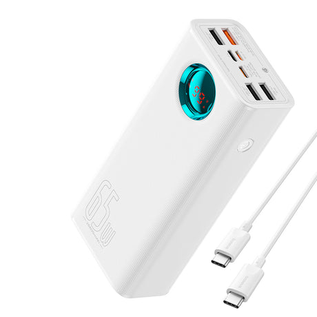 Baterie externa Baseus (P10022402223-00), 4x USB, Type-C, Lighting, Micro-USB, Fast Charge, 65W, 26800mAh, Cable USB-C, Alb