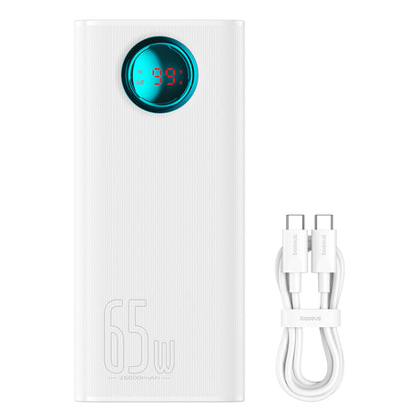 Baterie externa Baseus (P10022402223-00), 4x USB, Type-C, Lighting, Micro-USB, Fast Charge, 65W, 26800mAh, Cable USB-C, Alb