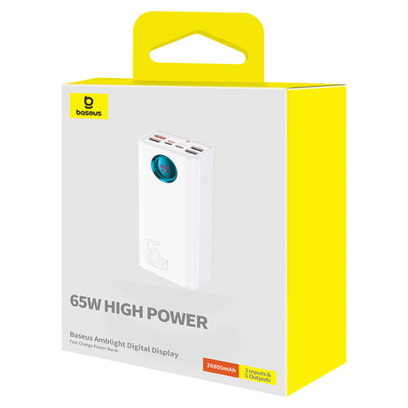 Baterie externa Baseus (P10022402223-00), 4x USB, Type-C, Lighting, Micro-USB, Fast Charge, 65W, 26800mAh, Cable USB-C, Alb