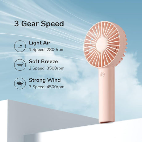 JisuLife Premium Handheld Fan Life1 Plus (FA21), Portable, Type-C, 3 Speeds, 2000mAh, Alb