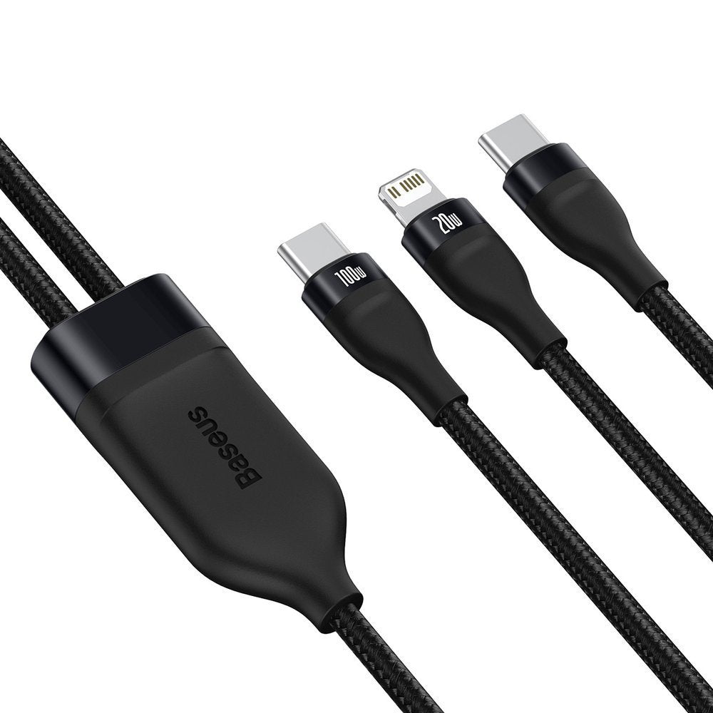 Cablu Baseus Flash Series 2in1 (CA1T2-F01), Type-C to Type-C, Lightning 100W, 1.2m, Negru