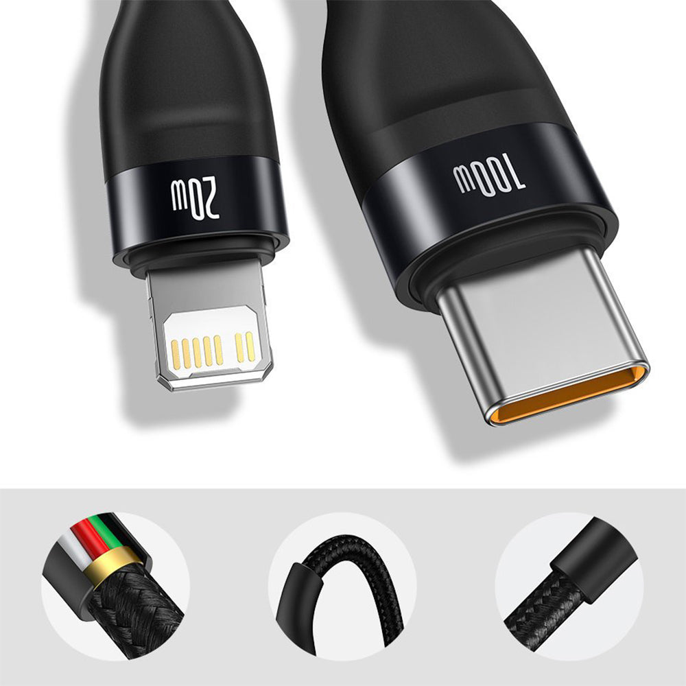 Cablu Baseus Flash Series 2in1 (CA1T2-F01), Type-C to Type-C, Lightning 100W, 1.2m, Negru