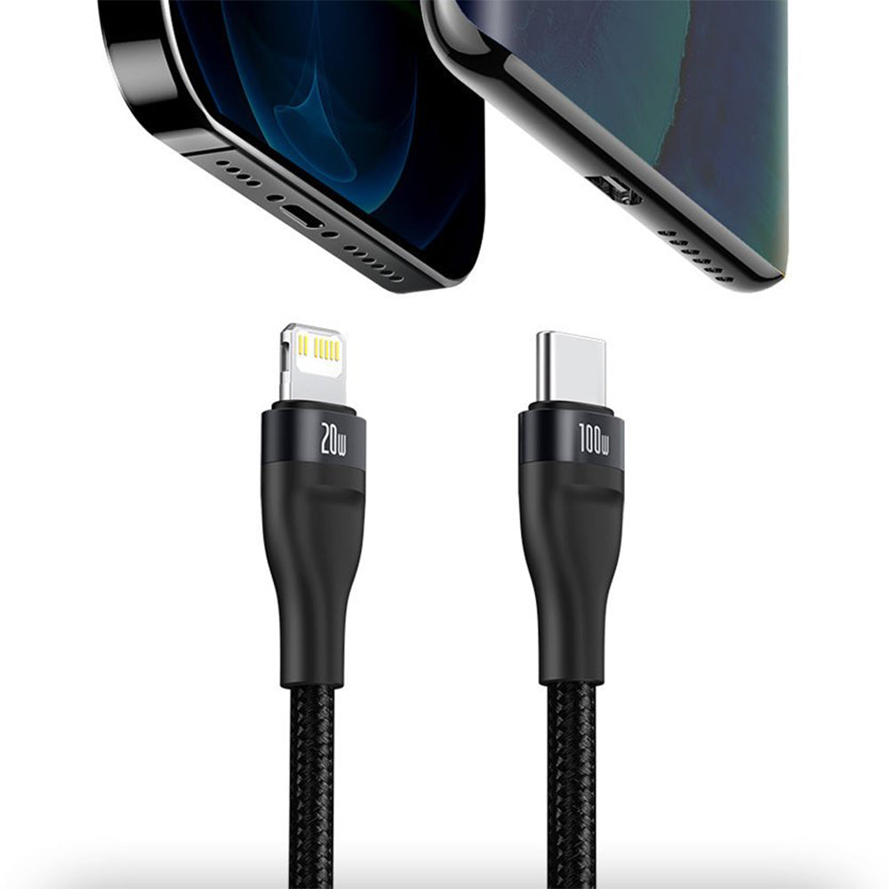 Cablu Baseus Flash Series 2in1 (CA1T2-F01), Type-C to Type-C, Lightning 100W, 1.2m, Negru