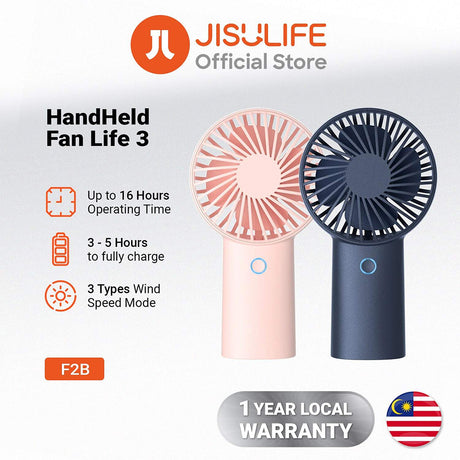JisuLife Premium Mini Hand Fan Life3 (F2B), Portable, Ultra-Silent, Type-C, 3 Speeds, 4000mAh, Roz