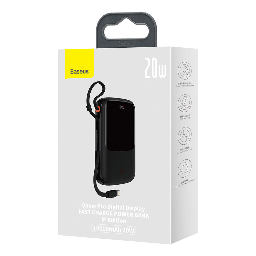 Baterie externa Baseus Qpow Pro (PPQD020001), Lightning, Type-C, USB, 20W, 10000mAh, Cable Type-C, Lightning, 3A, Negru