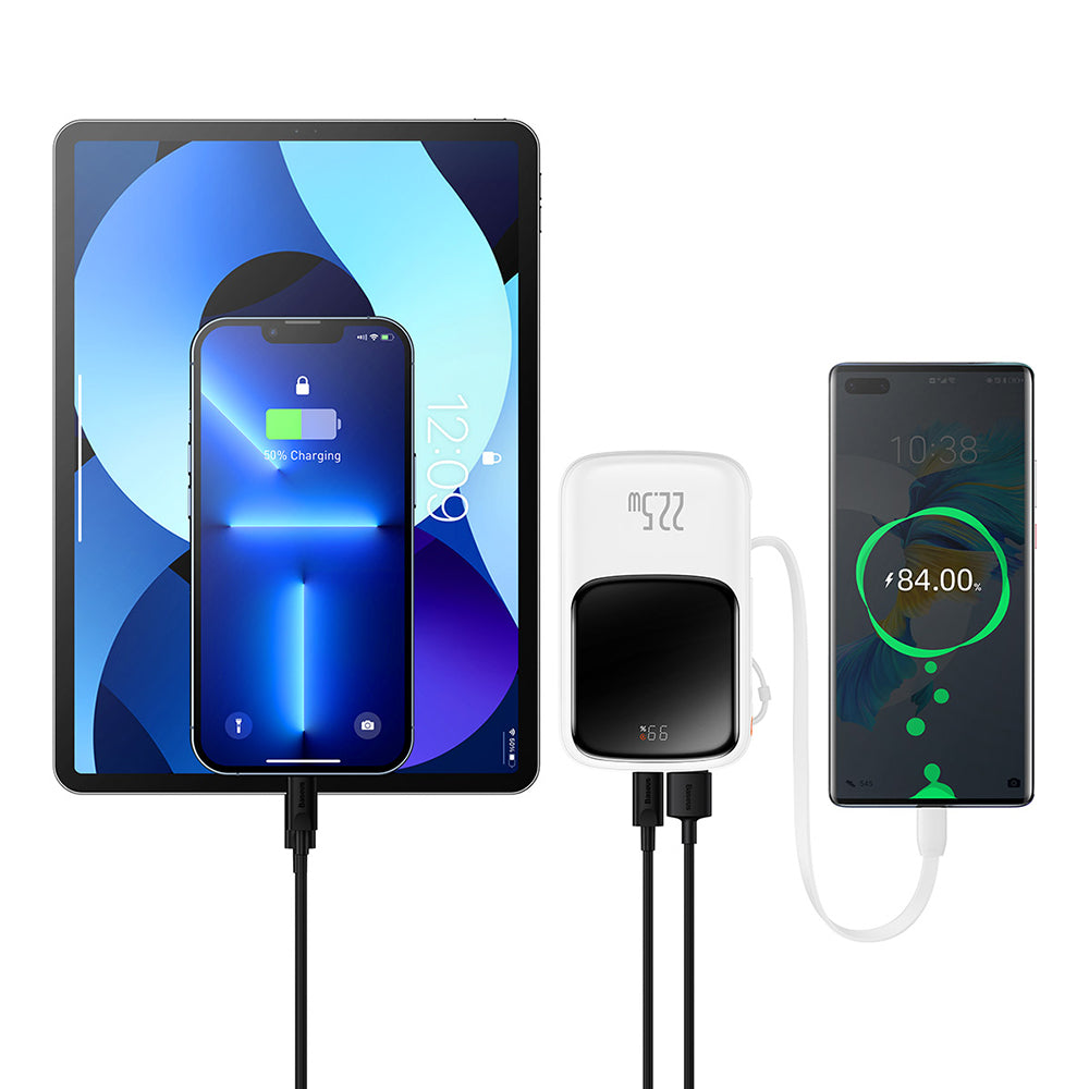 Baterie externa Baseus Qpow Pro (PPQD020102), Lightning, 2x Type-C, USB, 22.5W, 10000mAh, Cable Type-C, 3A, 30cm, Alb
