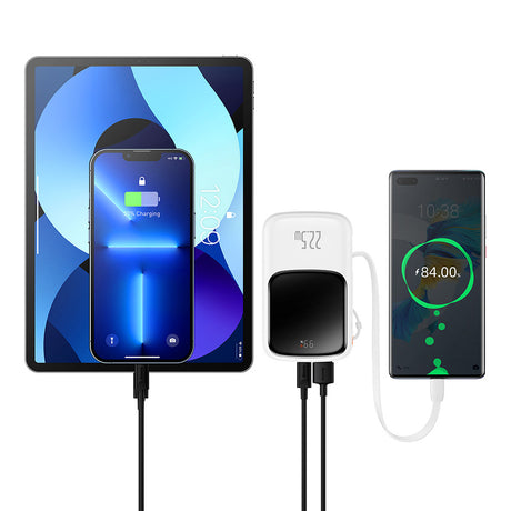 Baterie externa Baseus Qpow Pro (PPQD020102), Lightning, 2x Type-C, USB, 22.5W, 10000mAh, Cable Type-C, 3A, 30cm, Alb