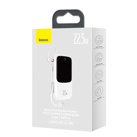 Baterie externa Baseus Qpow Pro (PPQD020102), Lightning, 2x Type-C, USB, 22.5W, 10000mAh, Cable Type-C, 3A, 30cm, Alb