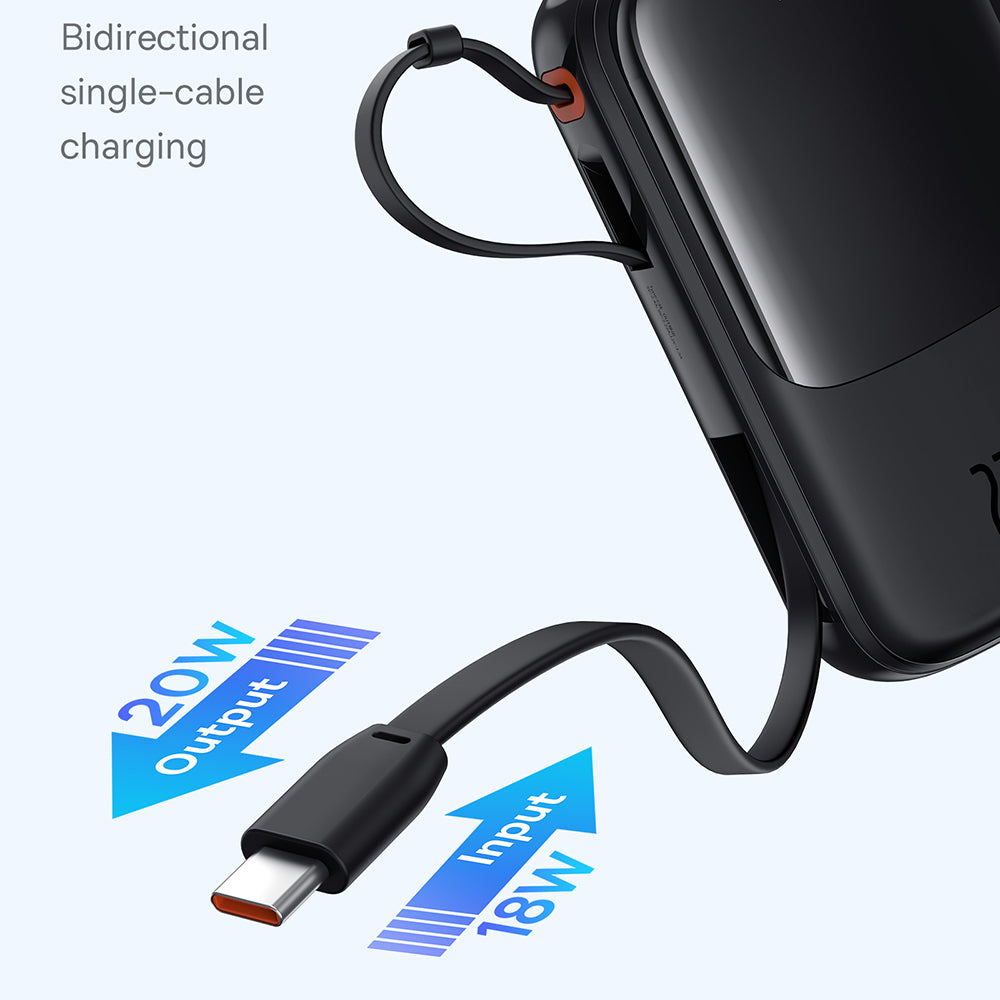 Baterie externa Baseus Qpow Pro+ (P10067101113-00), Lightning, 2xType-C, USB, 22.5W, Fast Charge, 10000mAh, Cable USB-C, Negru